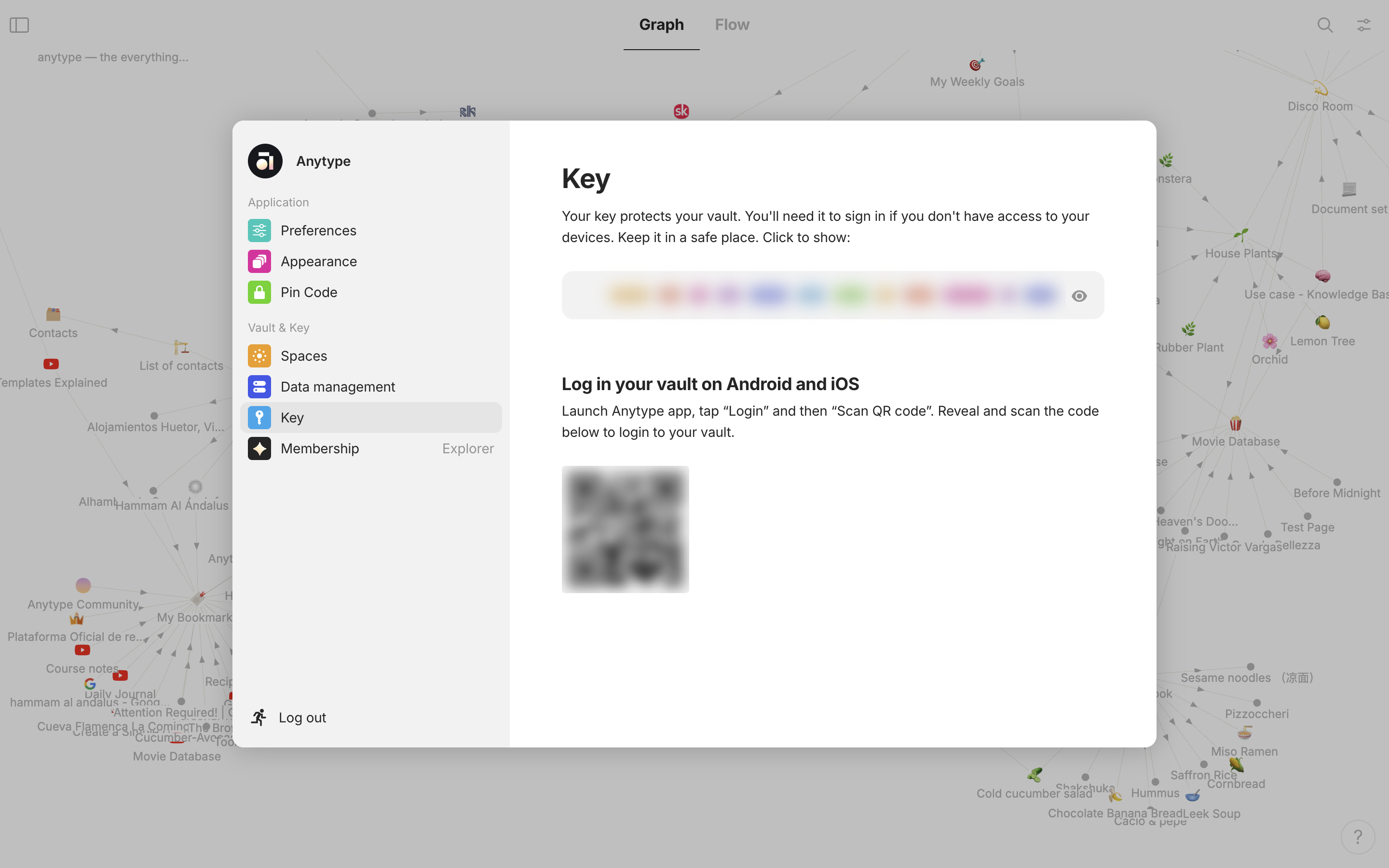Зашифрованный ключ восстановления Anytype